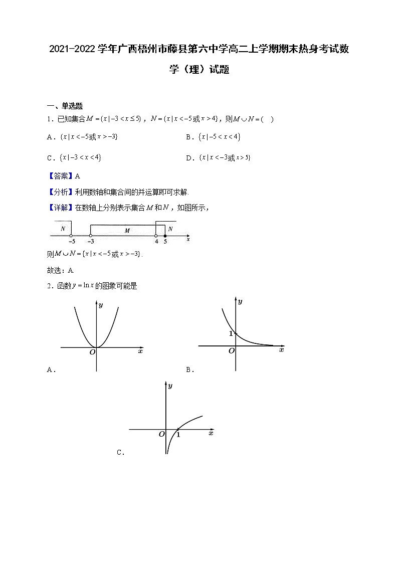 2021-2022学年广西梧州市藤县第六中学高二上学期期末热身考试数学（理）试题（解析版）第1页