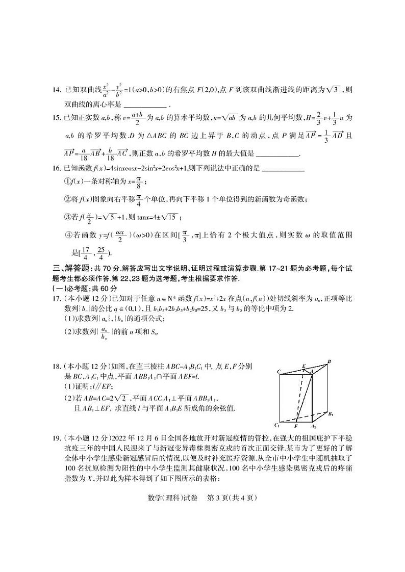 2023届四川省凉山彝族自治州高三下学期第二次诊断性检测数学（理）试题含答案第3页