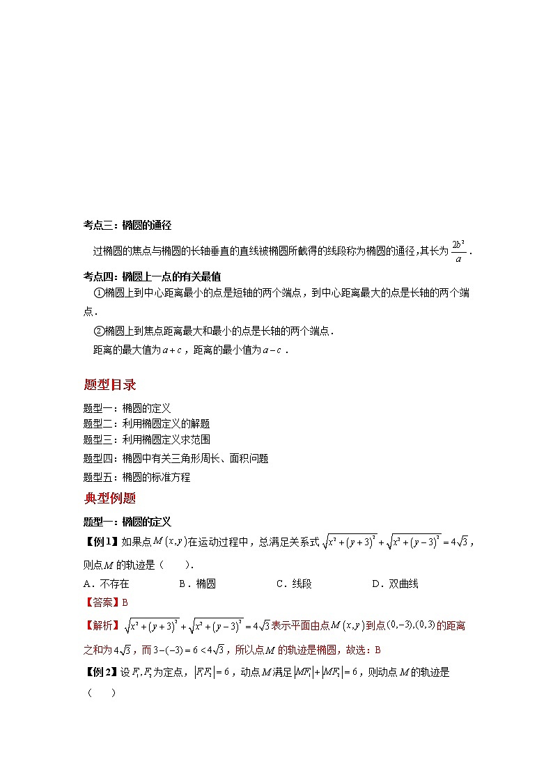 2022-2023学年高二数学 人教A版2019选择性必修第一册 同步讲义 第13讲  椭圆及其标准方程5种常考基础题型  Word版含解析第2页