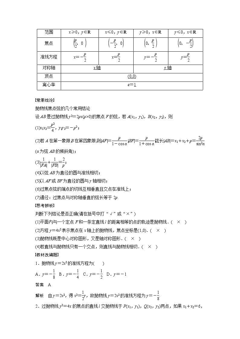新高考数学一轮复习讲义  第8章 §8.8　抛物线02