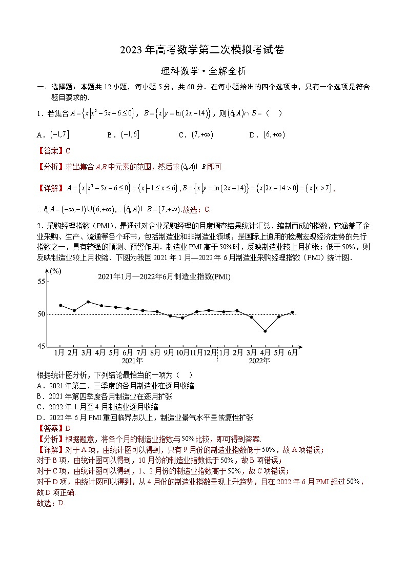 2023年高考政治第二次模拟考试卷—数学（甲卷理科）（全解全析）01