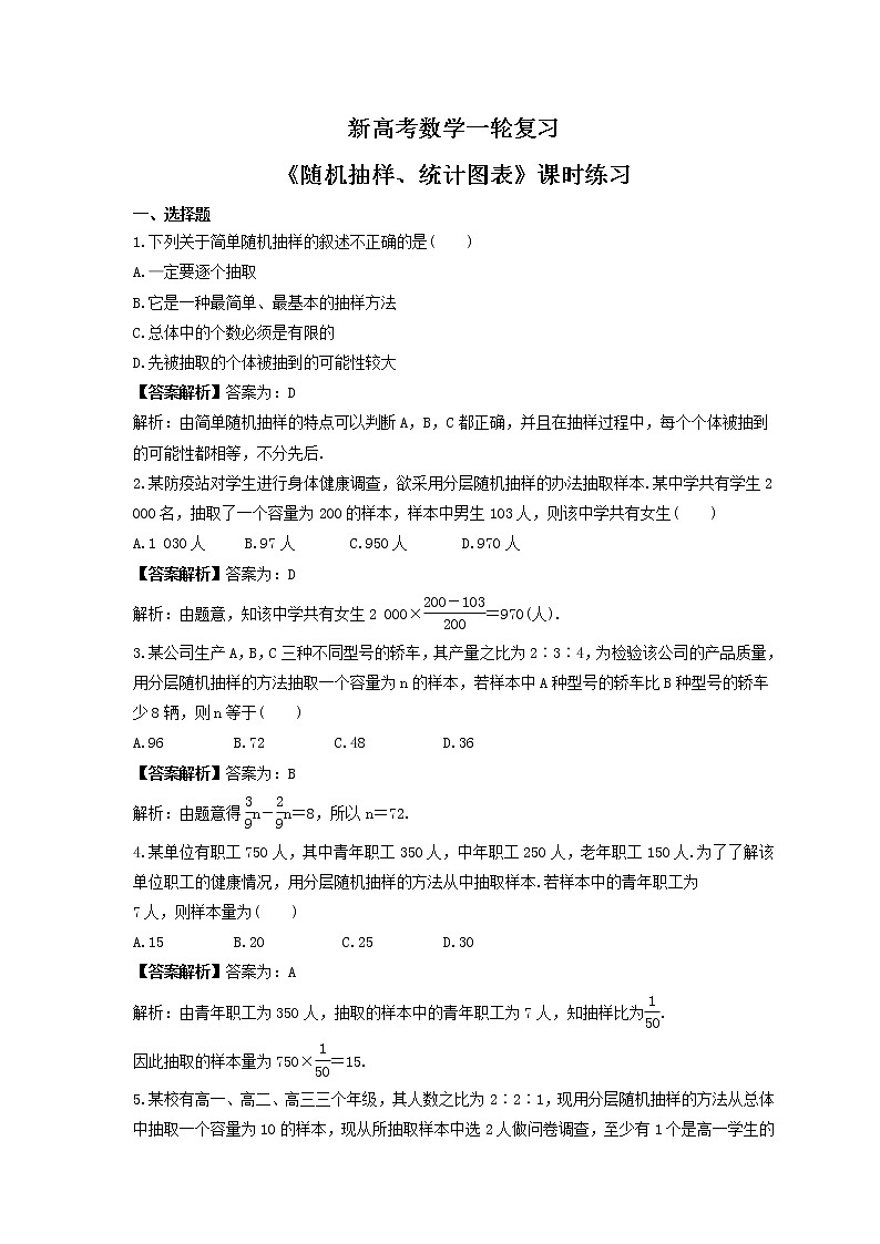 新高考数学一轮复习《随机抽样、统计图表》课时练习(教师版)第1页
