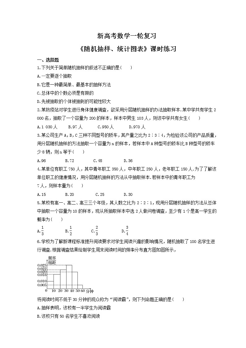 新高考数学一轮复习《随机抽样、统计图表》课时练习(原卷版)第1页