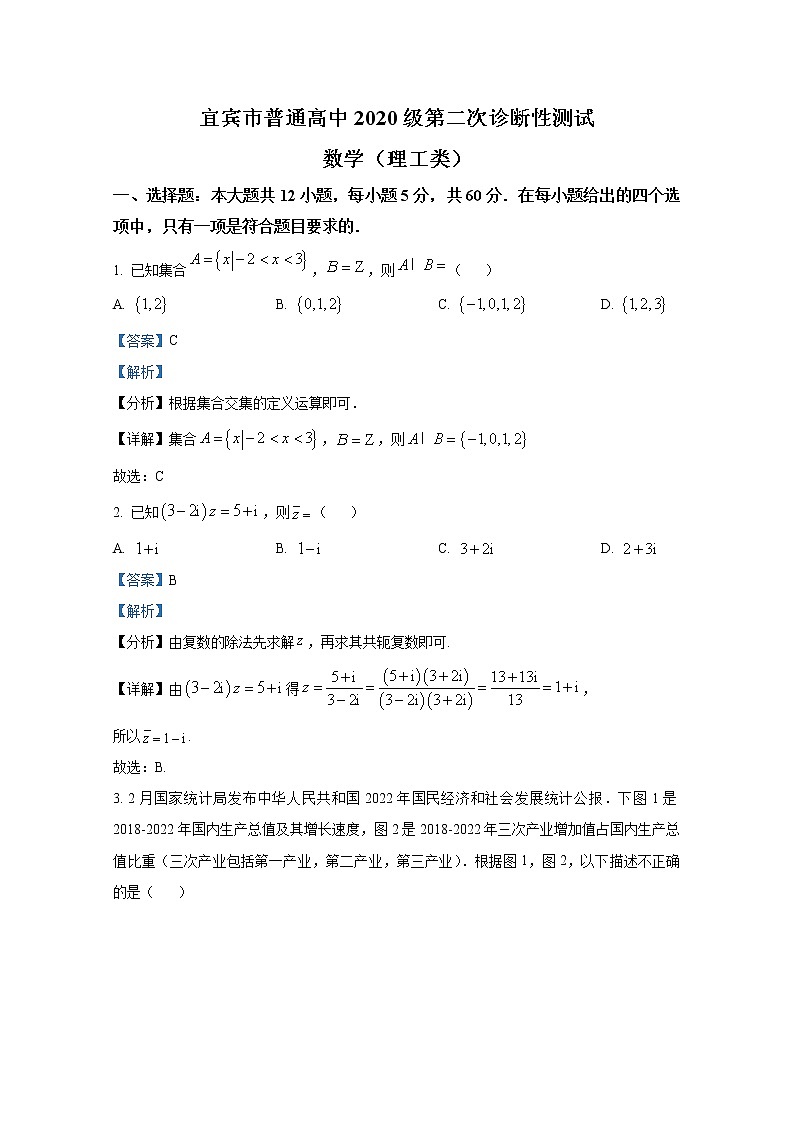 四川省宜宾市2023届高三理科数学下学期第二次诊断性测试试题（Word版附解析）第1页