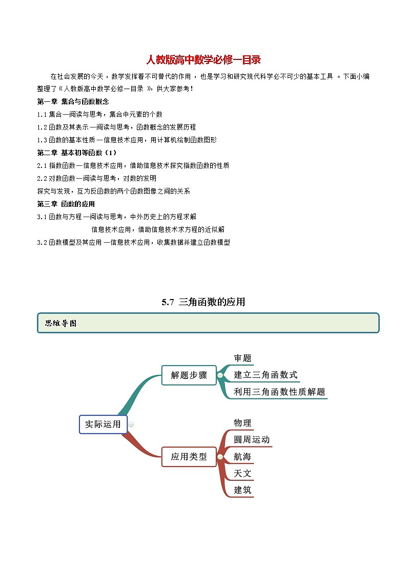 高中数学新教材同步讲义（必修第一册）  5.7 三角函数的应用（精讲）01