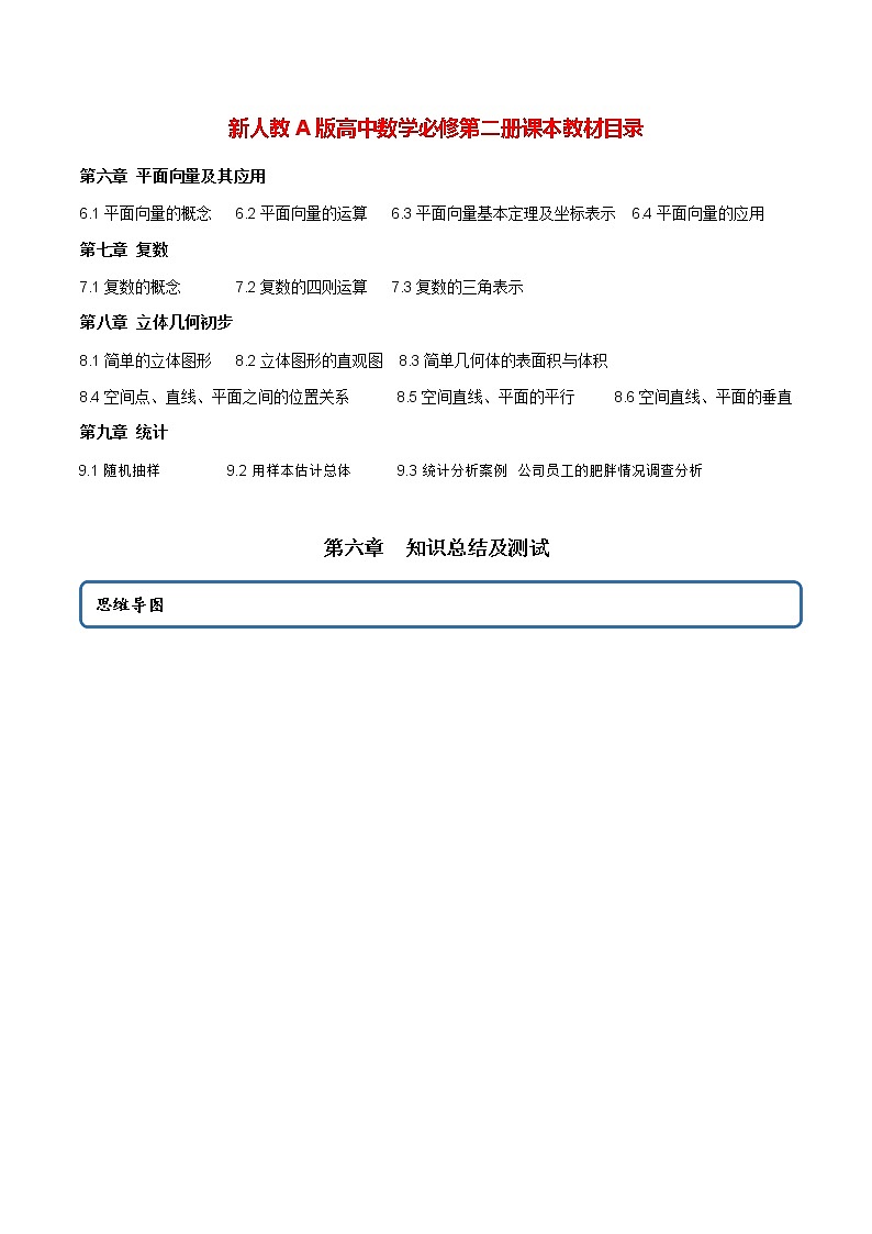 高中数学新教材同步讲义（必修第二册）  第6章 知识总结及测试 （学生版）第1页