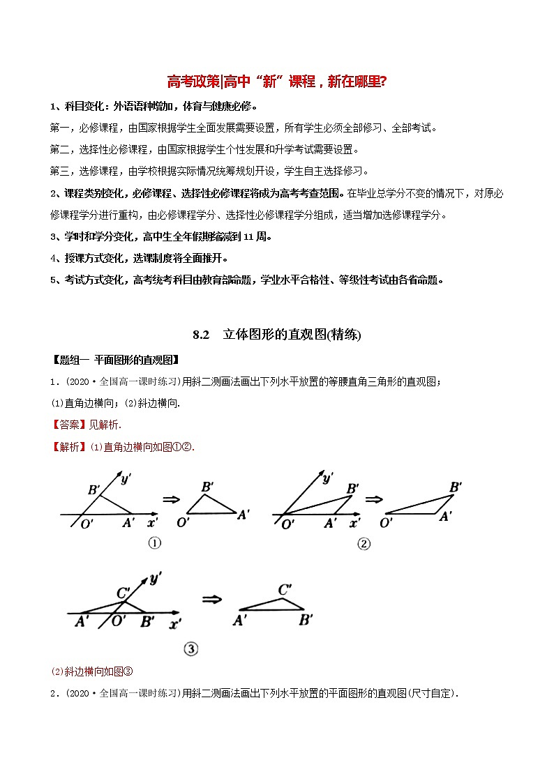 高中数学新教材同步讲义（必修第二册）  8.2 立体图形的直观图（精练）01