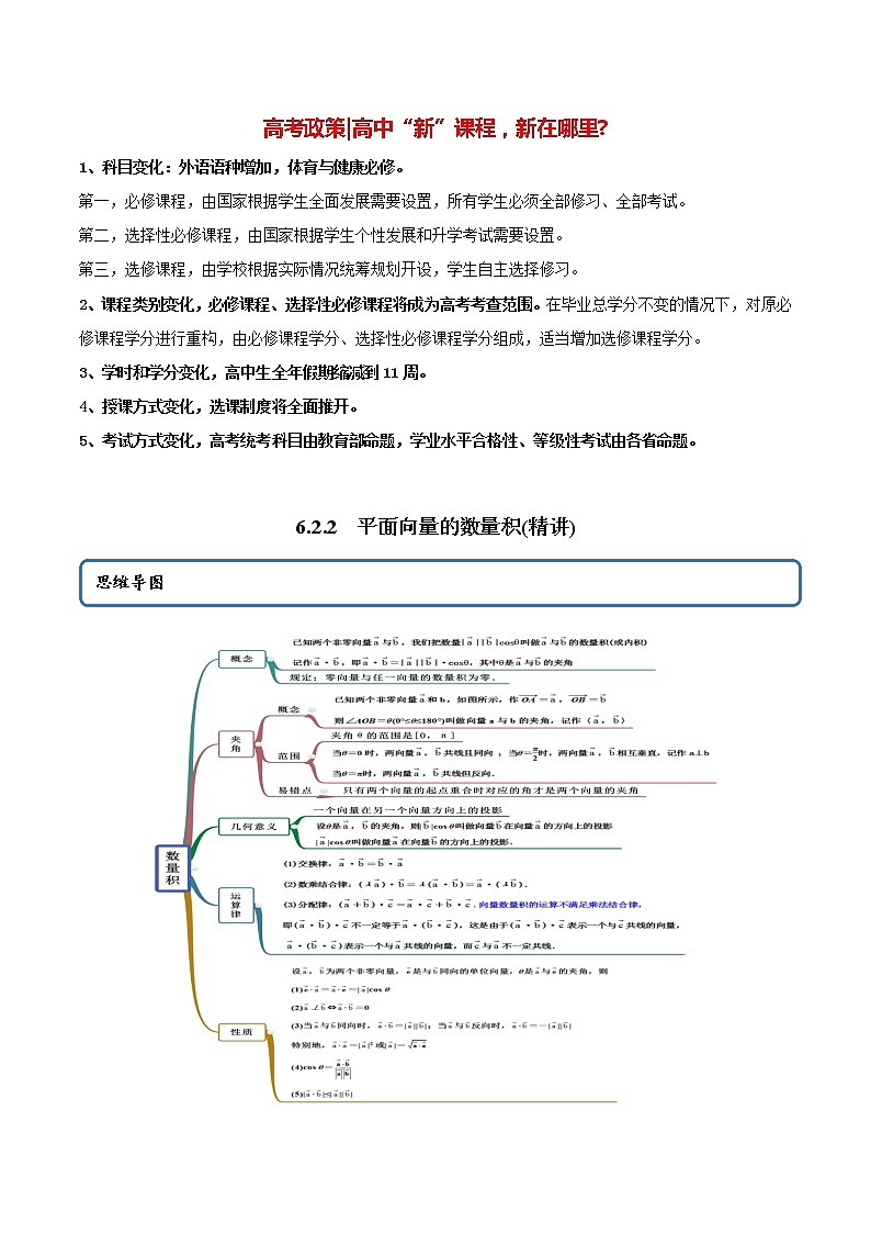 高中数学新教材同步讲义（必修第二册）  6.2.2 平面向量的数量积（精讲） （学生版）第1页