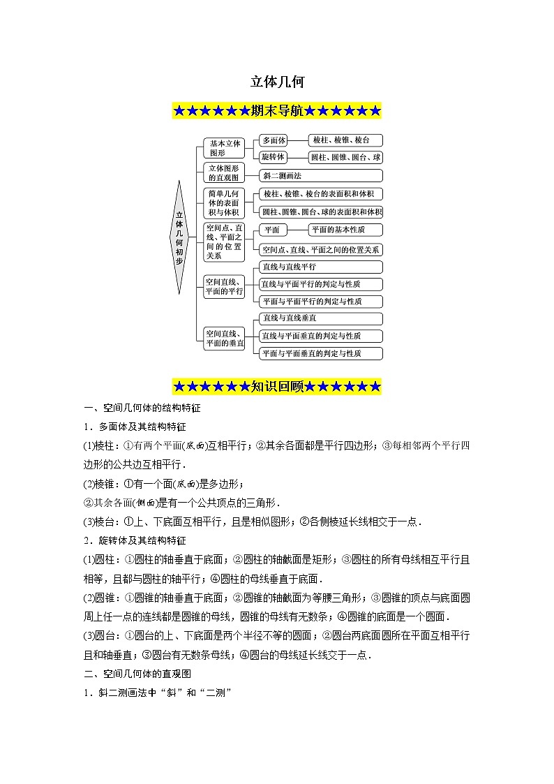 专题4 立体几何-高一数学下学期期末必考重点题型技法突破（人教A版必修第二册）01