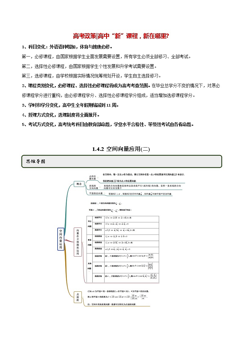 高中数学新同步讲义（选择性必修第一册）  1.4.2 空间向量的应用（二）（精讲）01