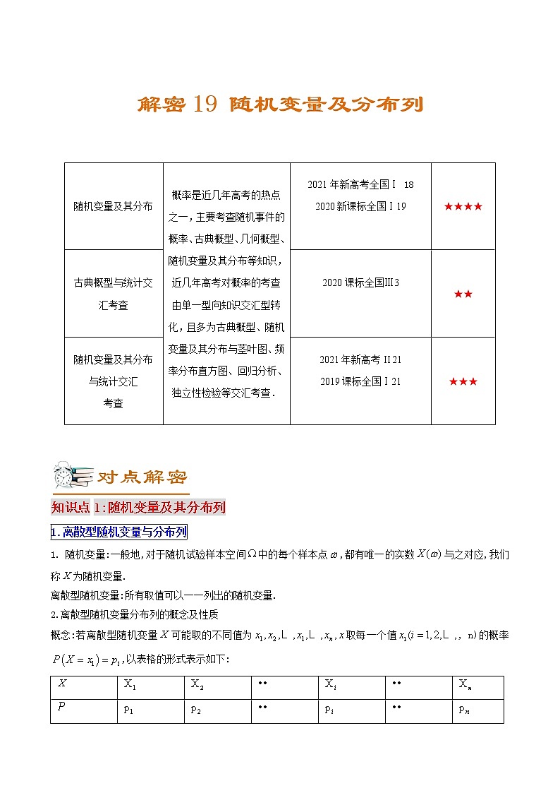 解密19 随机变量及分布（讲义）-高考数学二轮复习讲义+分层训练（新高考专用）01