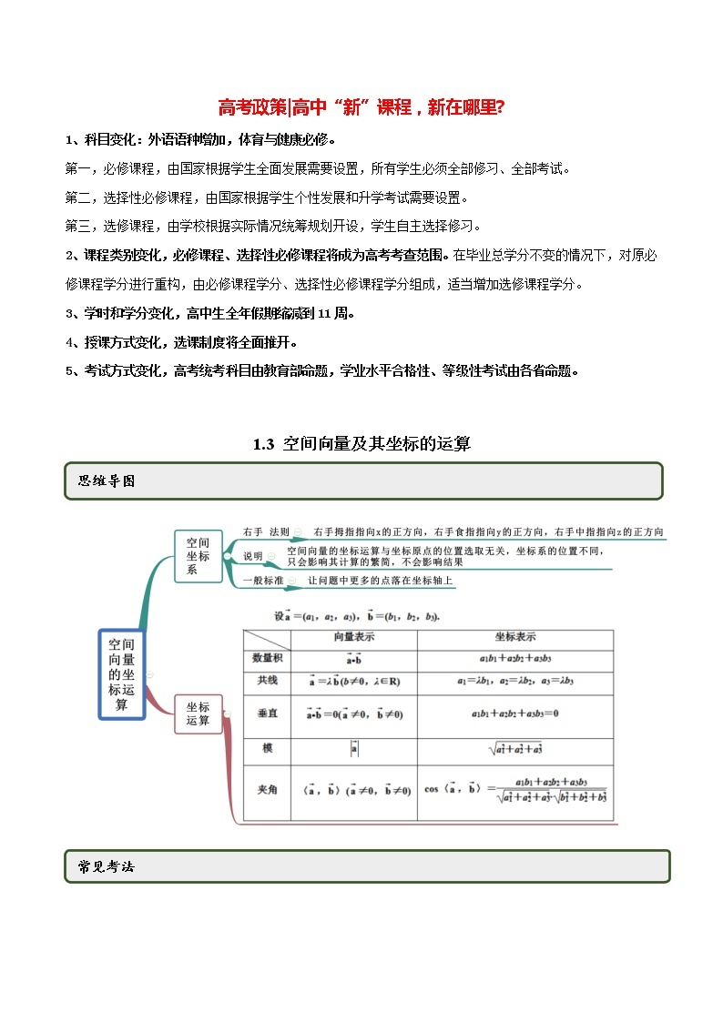 高中数学新同步讲义（选择性必修第一册）  1.3 空间向量及其坐标的运算（精讲）01