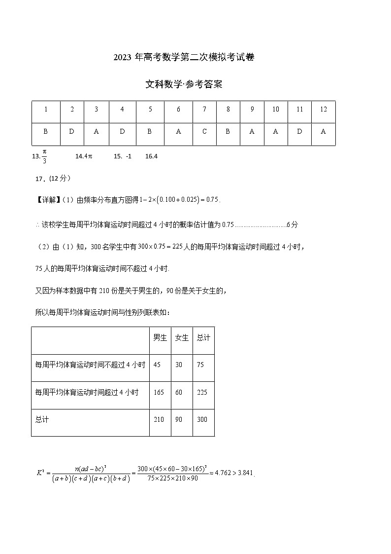 数学（甲卷文科）（参考答案）第1页