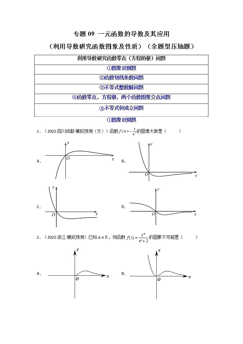2023年高考数学必刷压轴题（新高考版）专题09 一元函数的导数及其应用（利用导数研究函数图象及性质）（全题型压轴题）  Word版无答案第1页