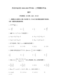 2022-2023学年广东省茂名市电白区高一上学期期末考试数学试题含答案