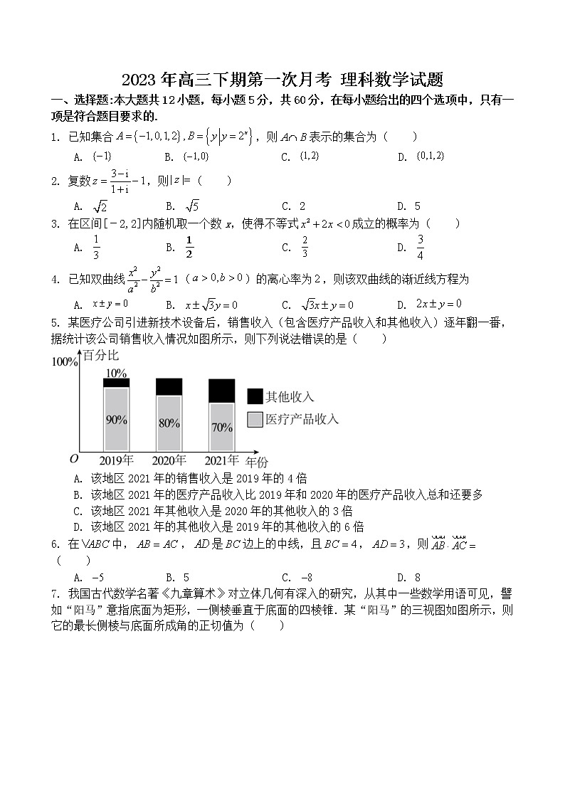 2023年高三下期第一次月考 理科数学试题（含答案）第1页