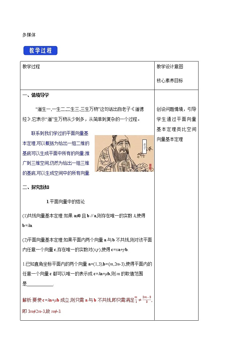 人教B版高中数学选择性必修第一册1.1.2 《空间向量基本定理 》课件+教案02