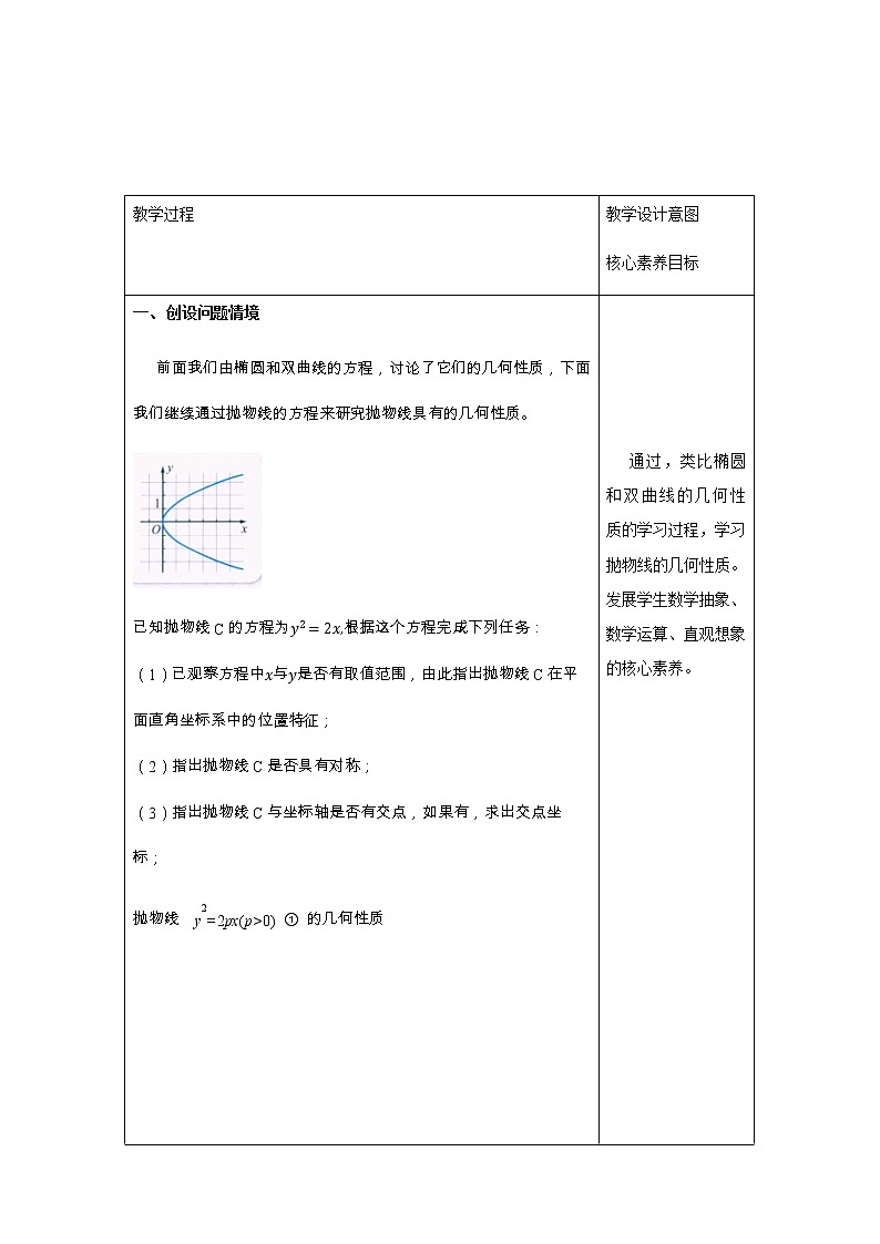 人教B版高中数学选择性必修第一册2.7.2《 抛物线的几何性质（1》 教学设计第3页