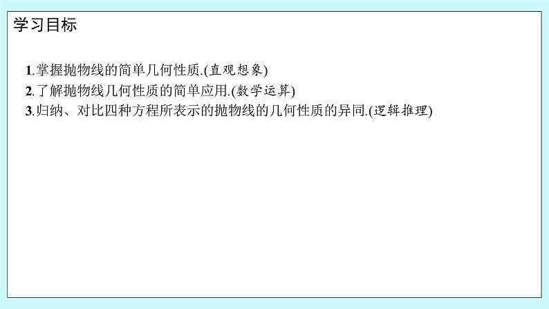 人教B版高中数学选择性必修第一册2.7.2 《抛物线的几何性质（1）》 课件第2页