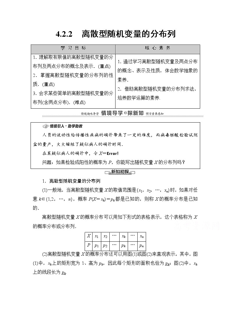 人教B版高中数学选择性必修第二册4.2.2《离散型随机变量的分布列》（课件+教案）01
