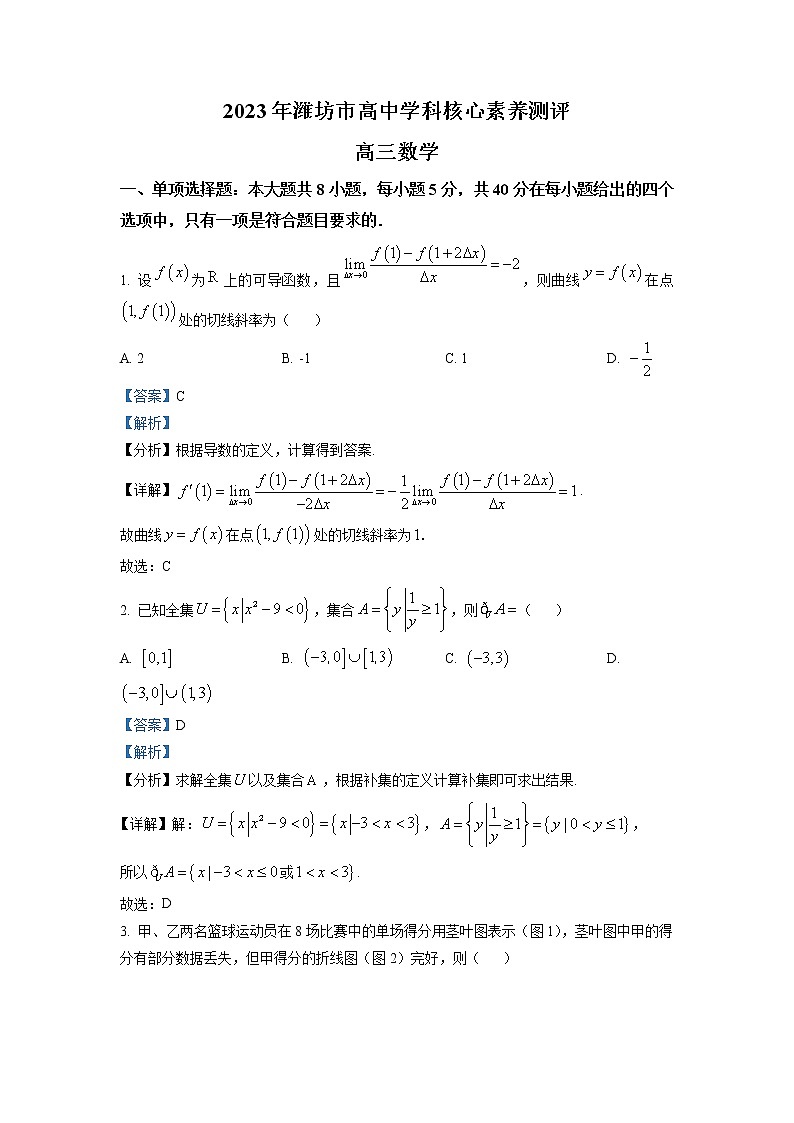 山东省潍坊市2022-2023学年高三数学下学期3月学科核心素养测评试题（Word版附解析）01