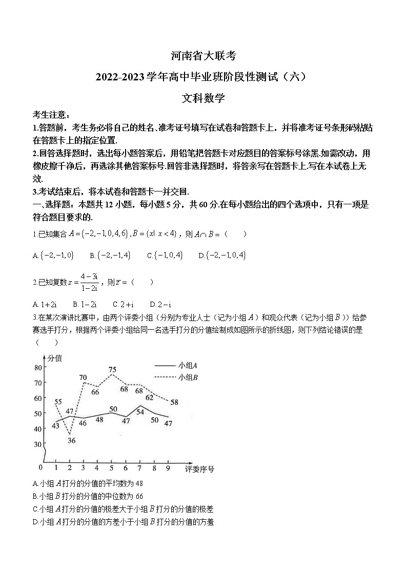 河南省商丘市部分学校2022-2023学年高中毕业班阶段性测试（六）文科数学试题(含答案)01