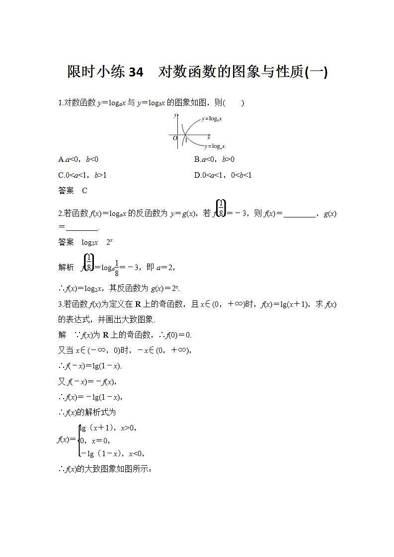 新湘教版高中数学必修一《限时小练34　对数函数的图象与性质(一)》PPT课件+习题01