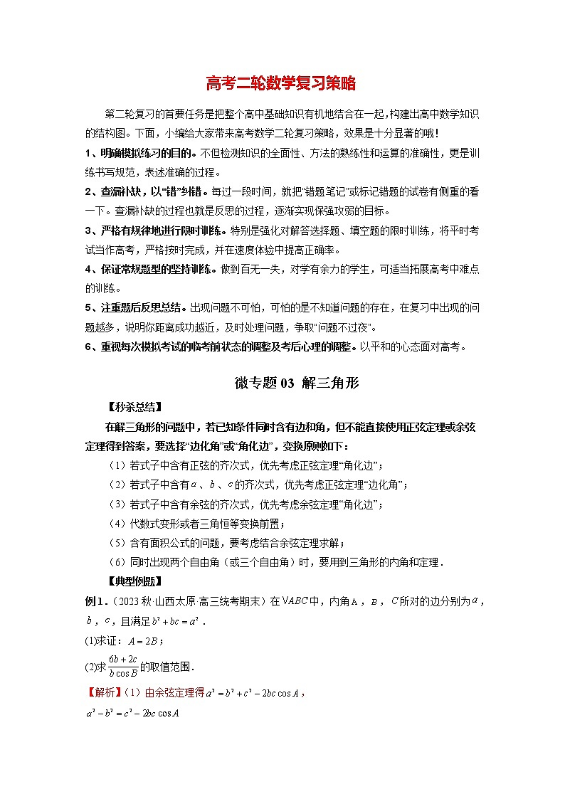 微专题03 解三角形（解析版）第1页