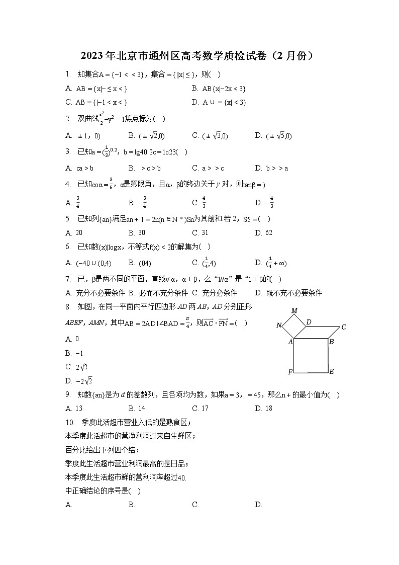 2023年北京市通州区高考数学质检试卷（2月份）（含答案解析）01
