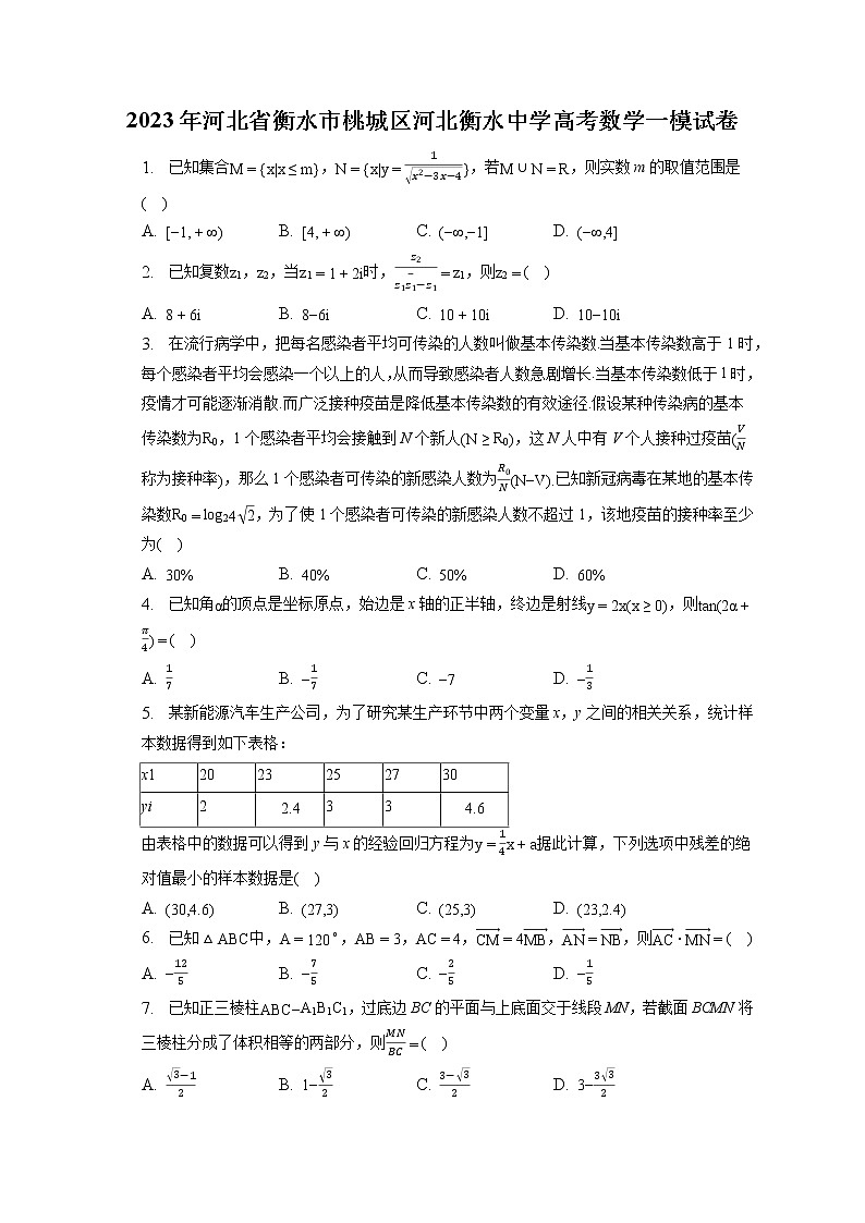 2023年河北省衡水市桃城区河北衡水中学高考数学一模试卷（含答案解析）01