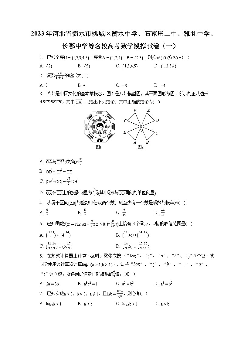 2023年河北省衡水市桃城区衡水中学、石家庄二中、雅礼中学、长郡中学等名校高考数学模拟试卷（一）（含答案解析）01
