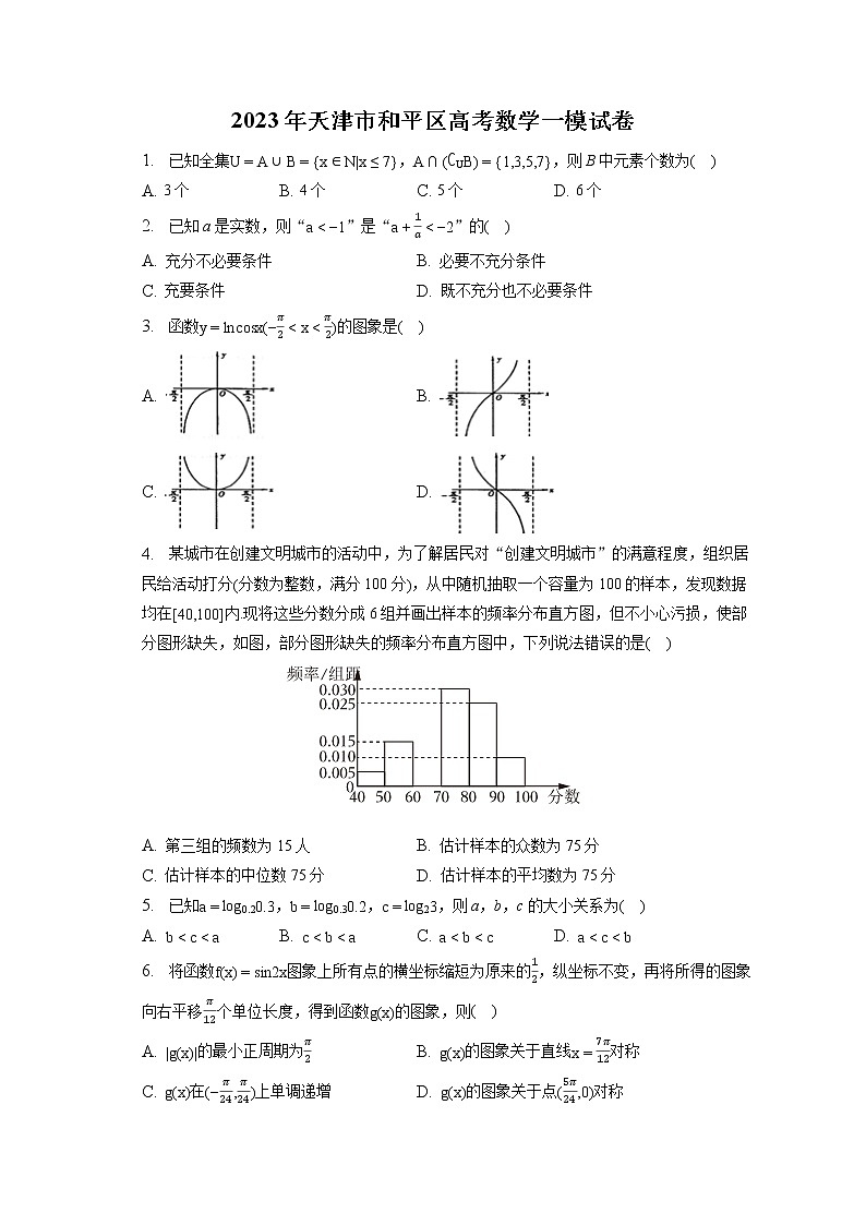 2023年天津市和平区高考数学一模试卷（含答案解析）01
