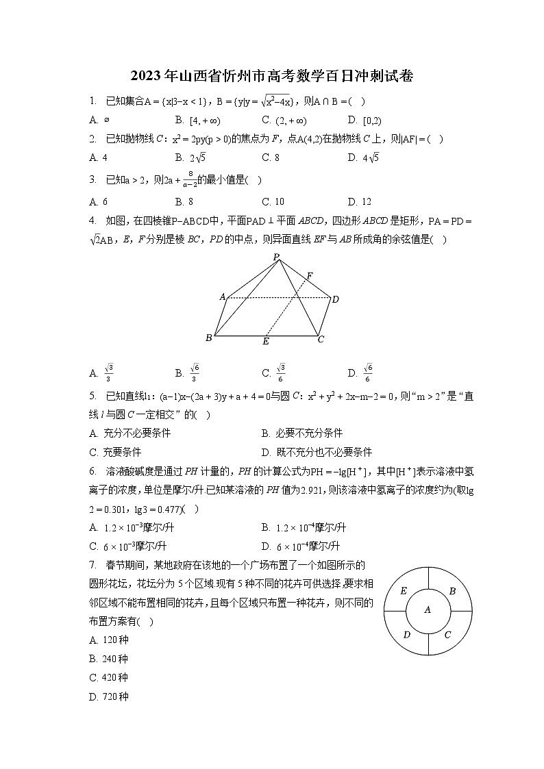 2023年山西省忻州市高考数学百日冲刺试卷（含答案解析）01