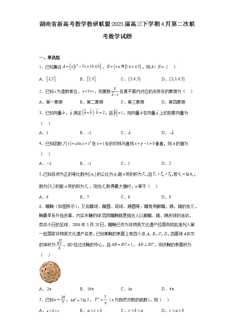 湖南省新高考教学教研联盟2023届高三下学期4月第二次联考数学试题(含解析)第1页