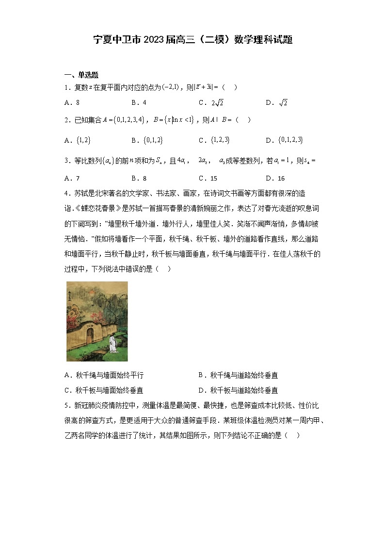 宁夏中卫市2023届高三（二模）数学理科试题01