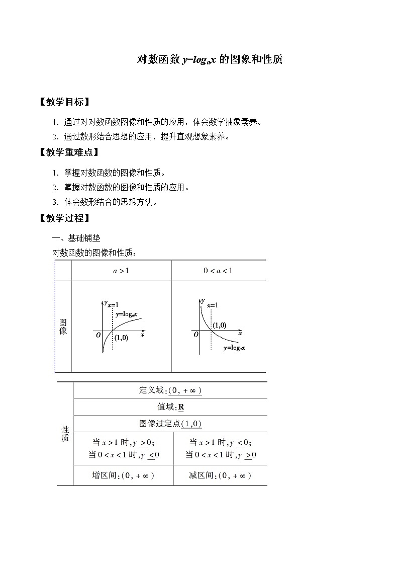 北师大版（2019）数学必修第一册4.3.3《对数函数y=logax的图象和性质》课件＋教案＋学案01