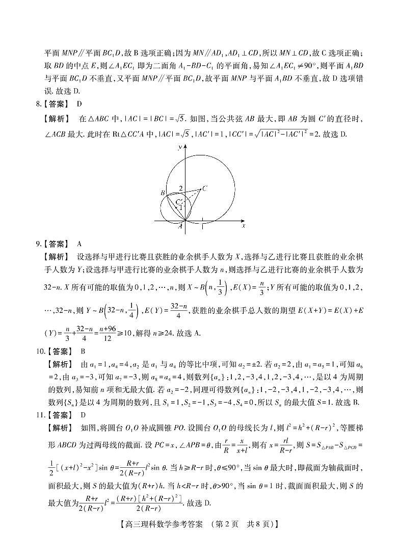 高三理科数学参考答案第2页