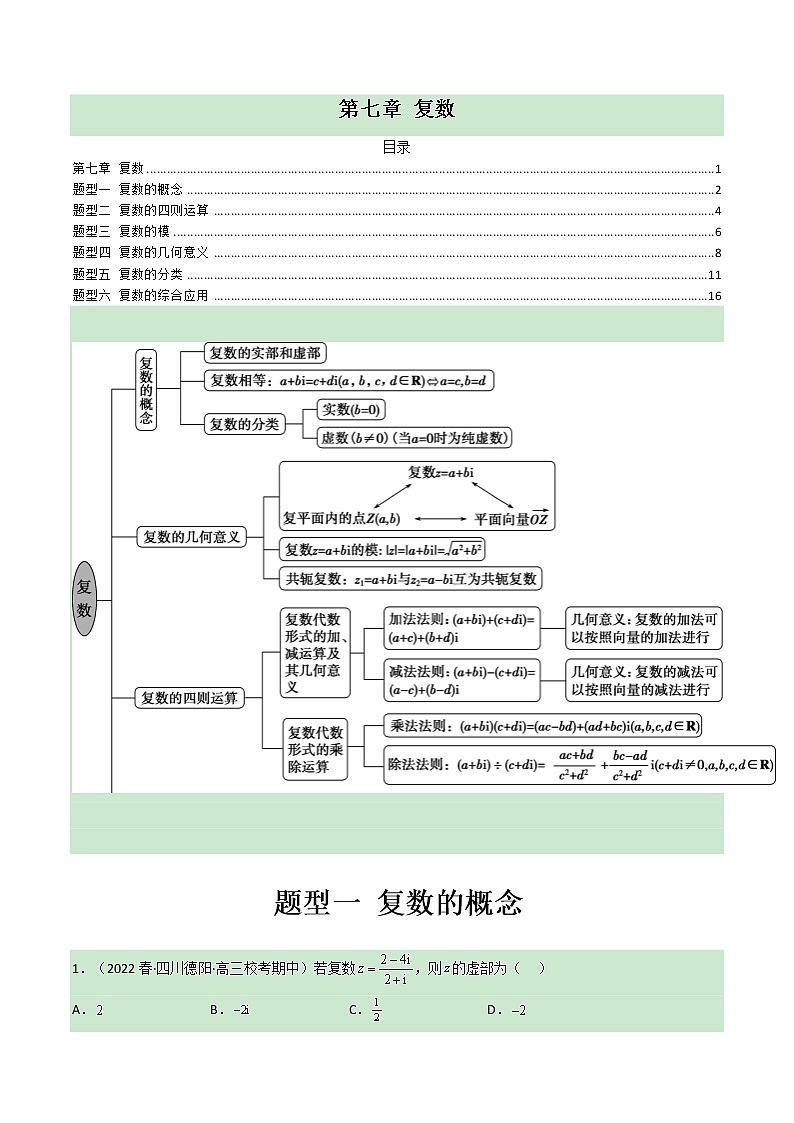 第七章 复数【过题型】-2022-2023学年高一数学单元复习（人教A版2019必修第二册）01