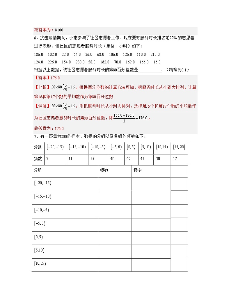 第13章 统计【过习题】-2022-2023学年高二数学单元复习（沪教版2020必修第三册）03