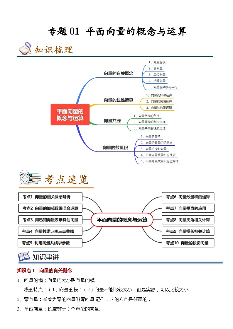 专题01 平面向量的概念与运算（原卷版）第1页