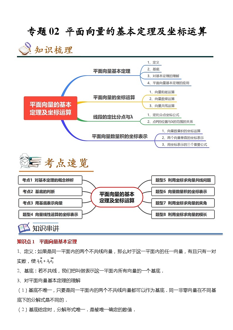 专题02 平面向量的基本定理及坐标运算（原卷版）第1页