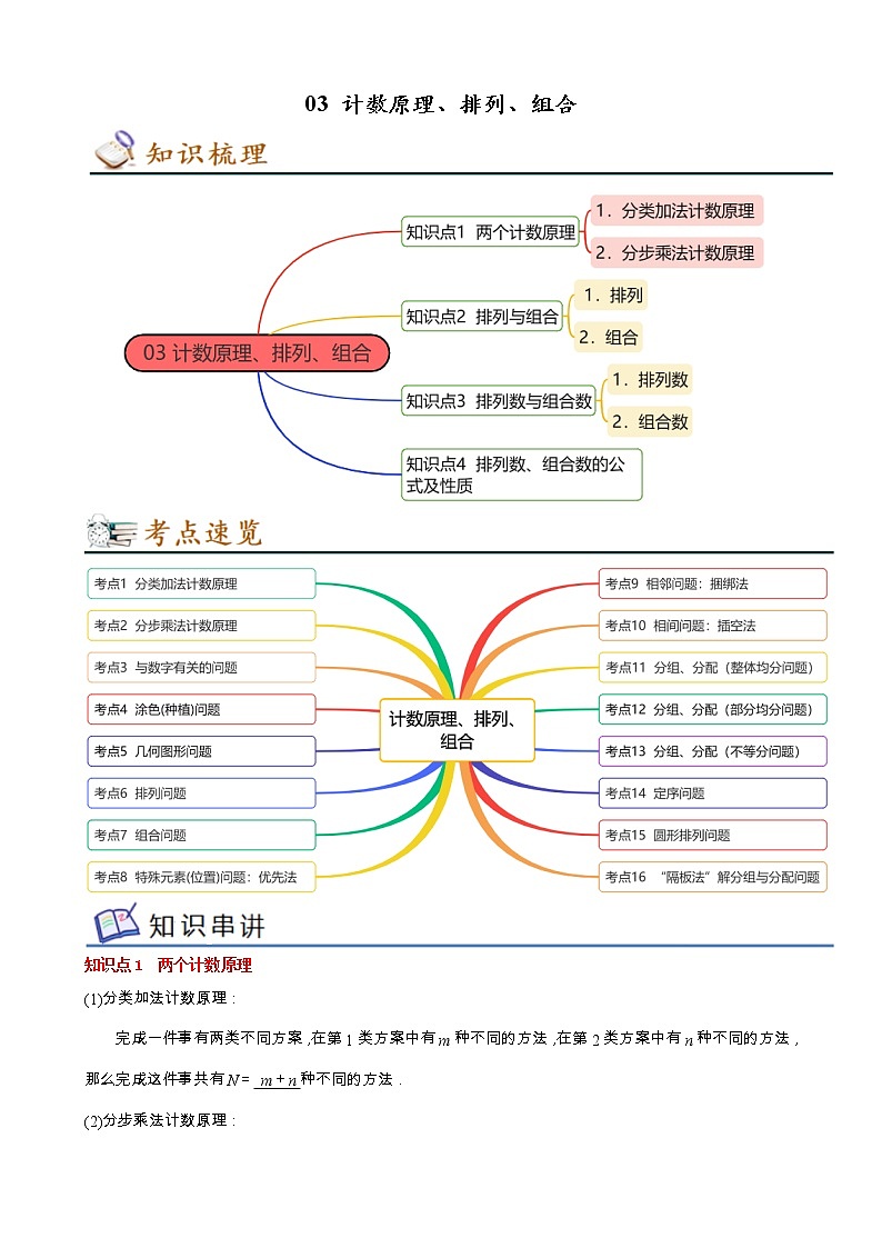 专题03 计数原理、排列、组合（知识串讲 热考题型 专题训练）-2022-2023学年高二数学下学期期中期末考点大串讲（苏教版2019选择性必修第二册）01