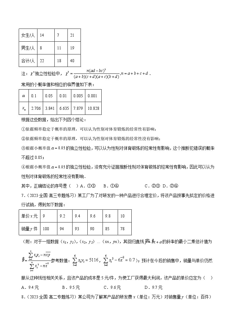 第八章 成对数据的统计分析（B卷·能力提升练）-【单元测试】2022-2023学年高二数学分层训练AB卷（人教A版2019）03