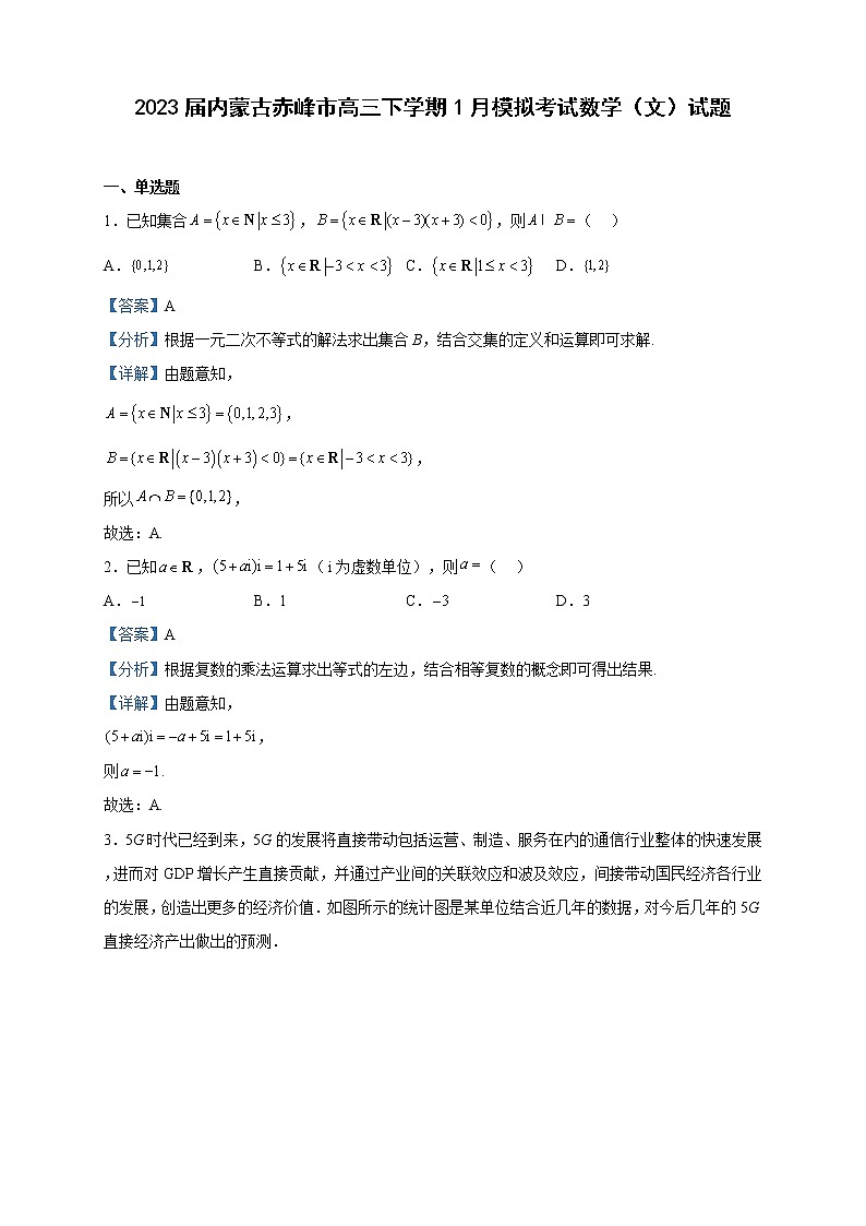 2023届内蒙古赤峰市高三下学期1月模拟考试数学（文）试题含解析01