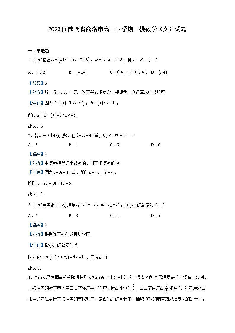 2023届陕西省商洛市高三下学期一模数学（文）试题含解析第1页