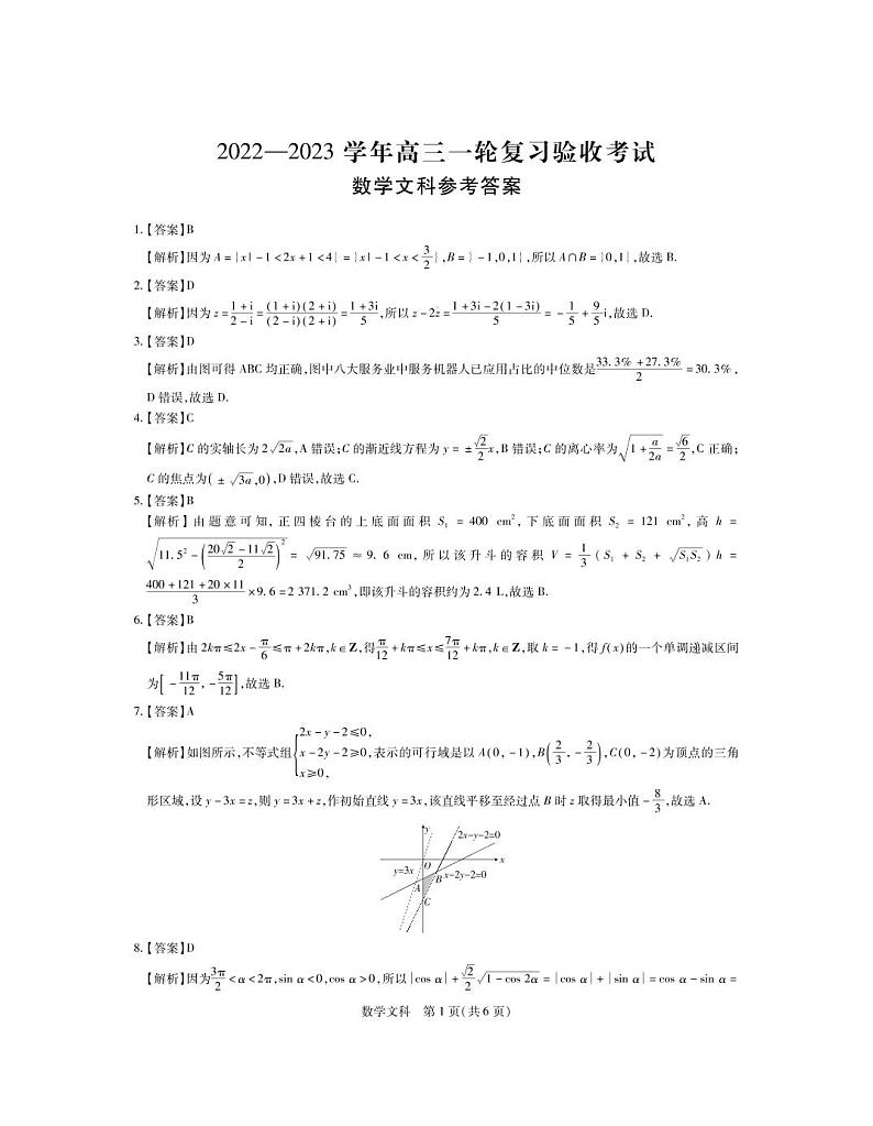 2022-2023学年江西稳派高三一轮复习验收考试数学文科试卷 PDF版含答案01