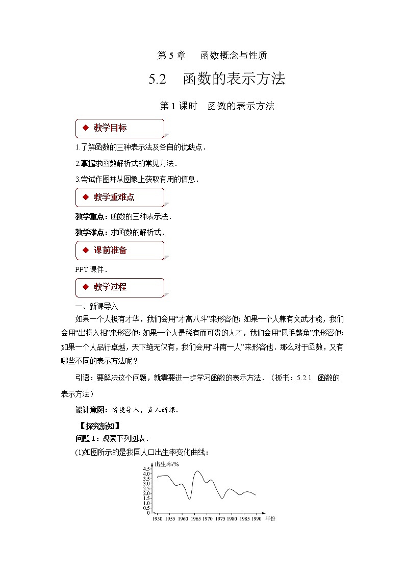 《函数的表示方法》示范公开课教案【高中数学苏教版】01