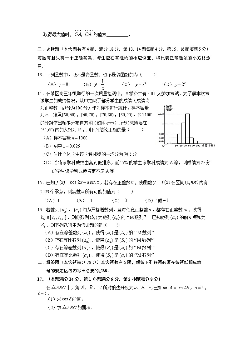 2023年上海市闵行区高三二模数学试卷含答案02