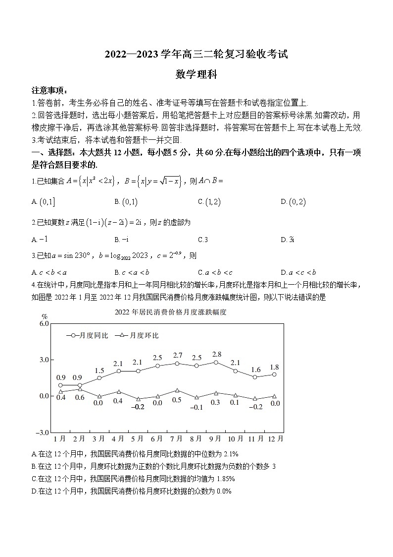 2023江西省高三二轮复习验收考试二模数学（理）试题PDF版含答案第1页