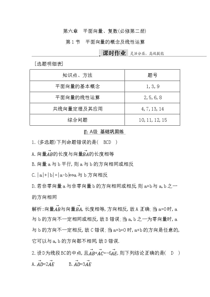2024高考数学一轮总复习（导与练）第六章第1节　平面向量的概念及线性运算01